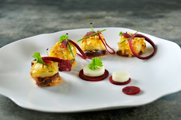 Beet, pumpkin and goats' cheese lasagna