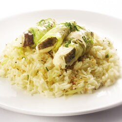 Asian-style fish wrap with lemon grass rice