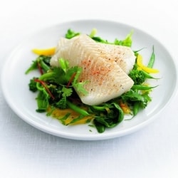 Steamed brill with vegetables